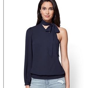 Navy one shoulder blouse